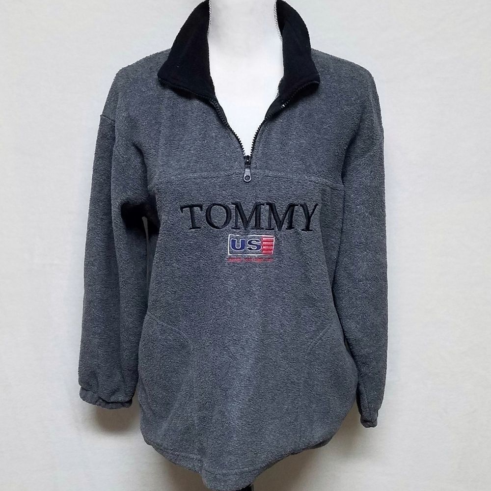 VINTAGE 80s Tommy Hilfiger Gray Fleece Zip Sweater